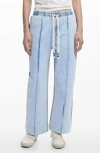 Desigual Drawstring Straigh Leg Jeans In Medium Blue