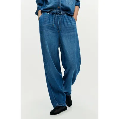 Desigual Drawstring Wide Leg Jeans In Blue