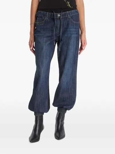 Desigual Drawstring-waist Cuffed-hem Jeans In Blue