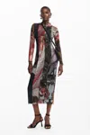 Desigual Carson Contrast Print Dress In Multicolor In Material Finishes