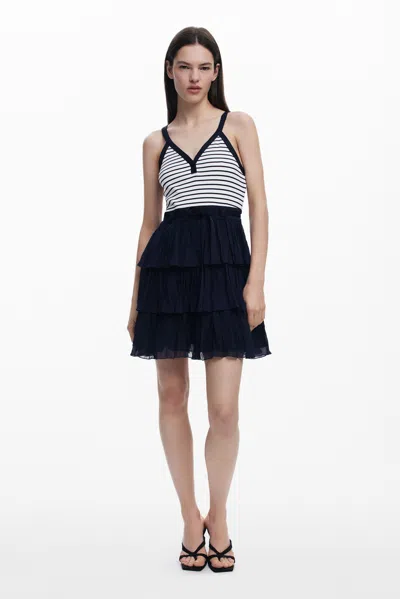 Desigual Dress With Pleated Skirt In Blue