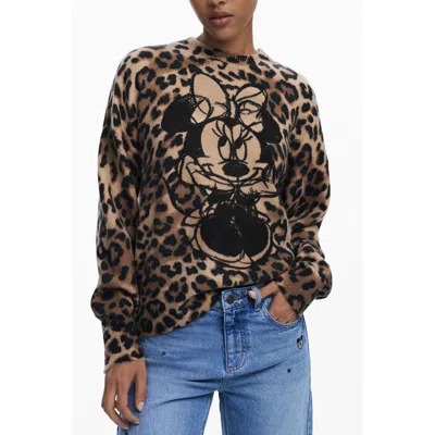 Desigual X Disney Minnie Mouse Leopard-print Sweater In Animal Print