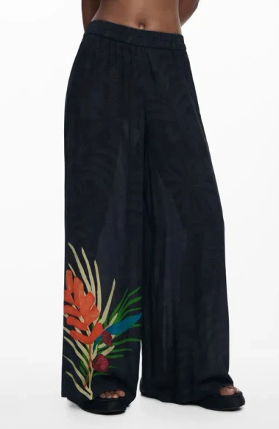 Desigual Elastic Waist Wide Leg Cover-up Trousers In Black
