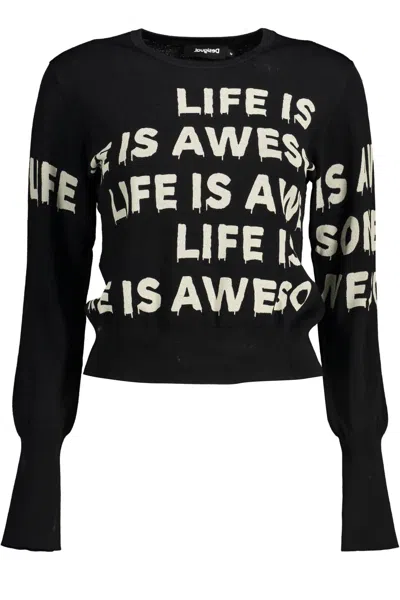 Desigual Elegant Contrasting Detail Women's Sweater In Black