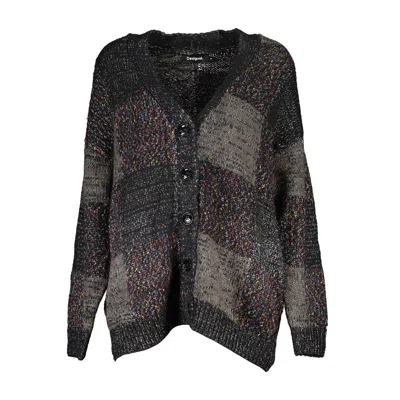 Desigual Elegant Long Sleeve V-neck Cardigan In Black