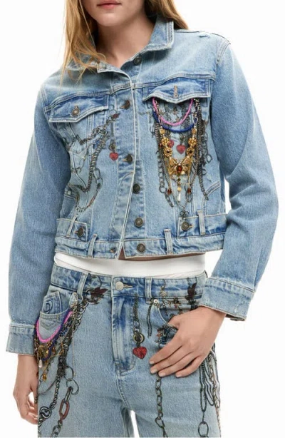 Desigual Embellished Denim Trucker Jacket In Blue