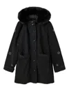 Desigual Embellished Fur-trimmed Parka In Black