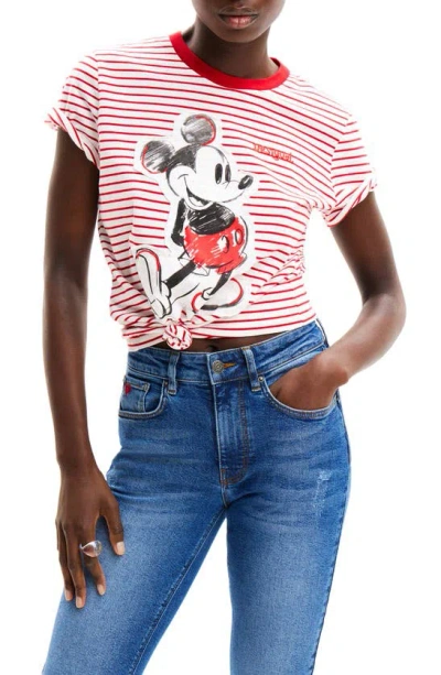 Desigual Striped Mickey Mouse T-shirt In Red