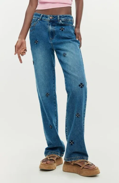 Desigual Embellished Slim Straight Leg Jeans In Blue
