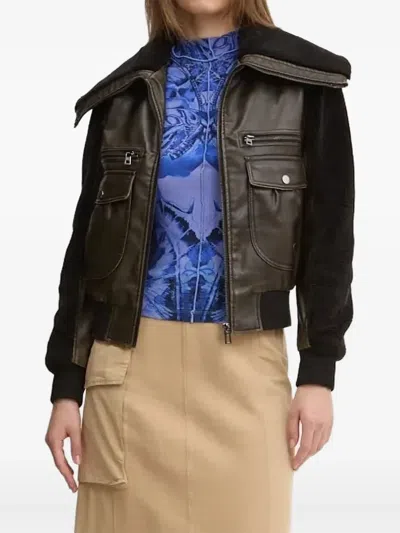 Desigual Embossed-logo Jacket In Brown