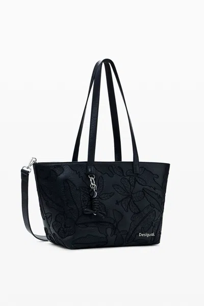 Desigual Embossed Shopper Bag In Black