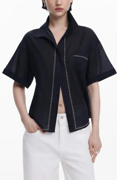 Desigual Embroidered Button-up Shirt In Black