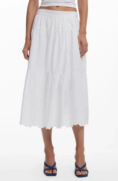 Desigual Embroidered Cotton Midi Skirt In White