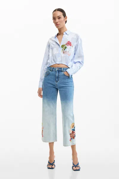 Desigual Embroidered Culotte Jeans In Blue