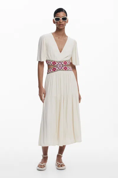 Desigual Embroidered Cut-out Dress In White
