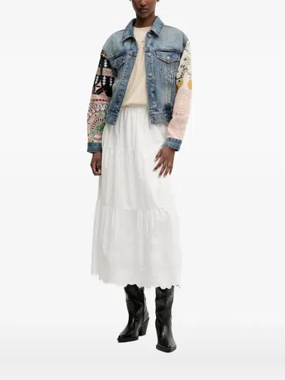Desigual Embroidered Denim Jacket In Blue