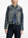 Desigual Metallic Embroidery Denim Trucker Jacket In Blue