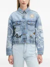 Desigual Embroidered Denim Jacket In Blue