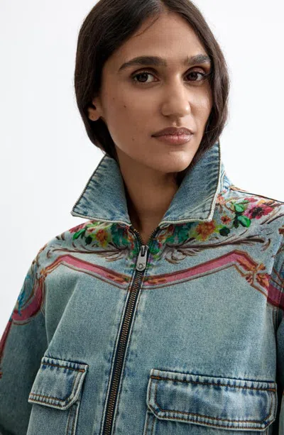 Desigual Embroidered Denim Jacket In Multi