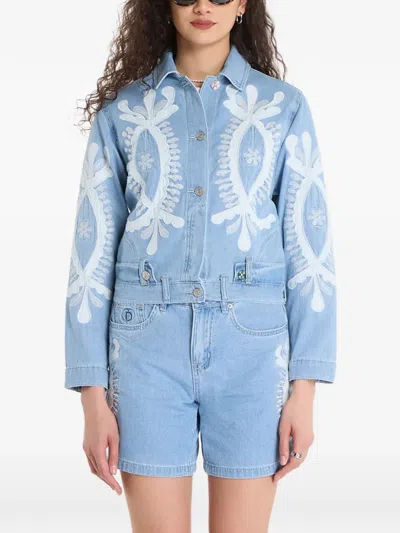 Desigual Denim Jacket With Embroidery In Blue