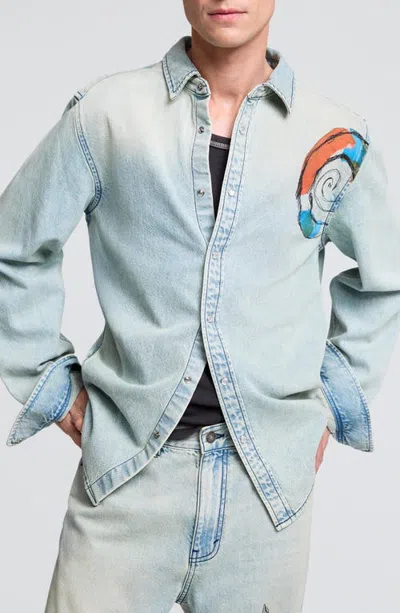 Desigual Embroidered Denim Shirt In Blue