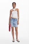 Desigual Embroidered Denim Shorts In Blue