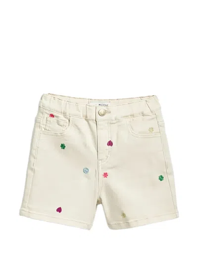 Desigual Kids' Embroidered Denim Shorts In Neutral