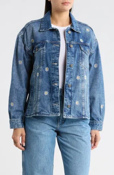 Desigual Embroidered Denim Trucker Jacket In Blue