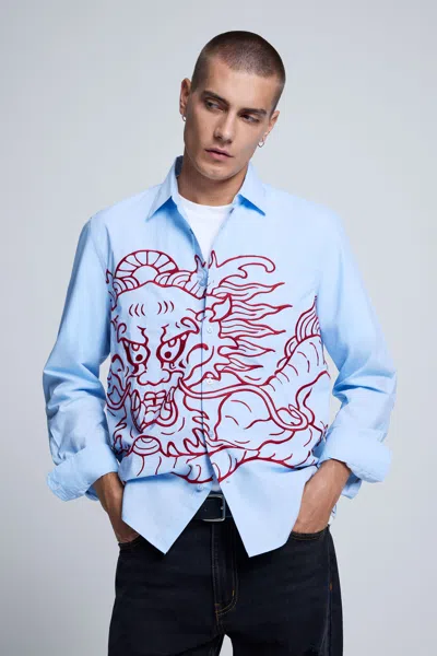 Desigual Embroidered Dragon Shirt In Blue