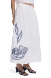 Desigual Embroidered Drawstring Cotton Maxi Skirt In White