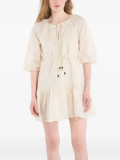 Desigual Embroidered Drawstring-waist Dress In Neutral