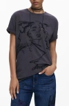 Desigual Embroidered Face Cotton T-shirt In Blue