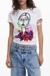 Desigual Embroidered Face Graphic T-shirt In White