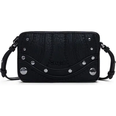 Desigual Embroidered Faux Leather Crossbody Bag In Black