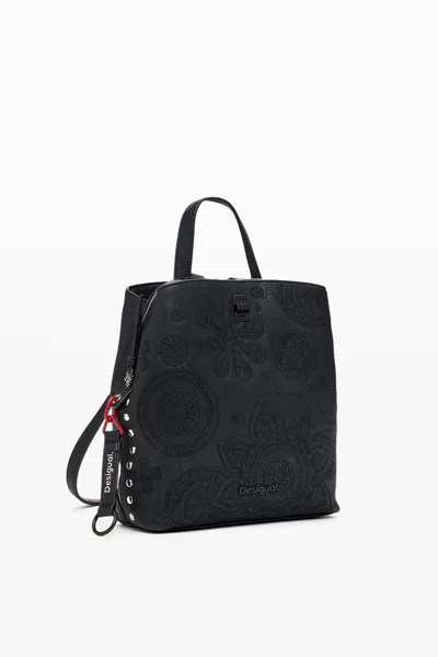 Desigual Embroidered Flower Backpack In Black