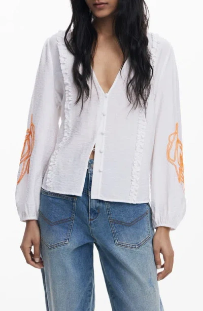 DESIGUAL DESIGUAL EMBROIDERED HAMMERED SATIN TOP