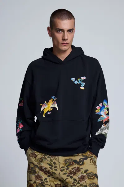 Desigual Embroidered Hoodie In Black