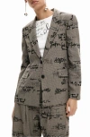 Desigual Embroidered Houndstooth Single Breasted Blazer In Multi
