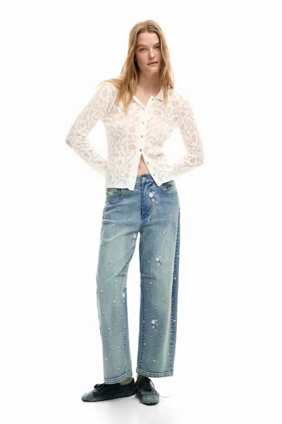 Desigual Embroidered Jeans In Blue
