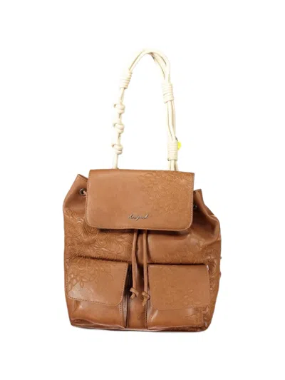 Desigual Embroidered Knotted-handle Backpack In Brown