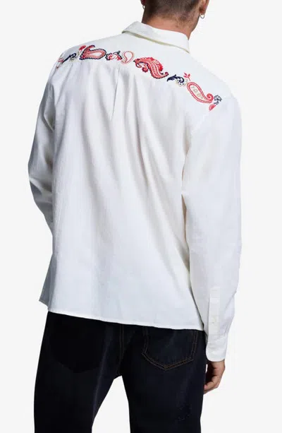 Desigual Embroidered Long Sleeve Button Up Shirt In Off White