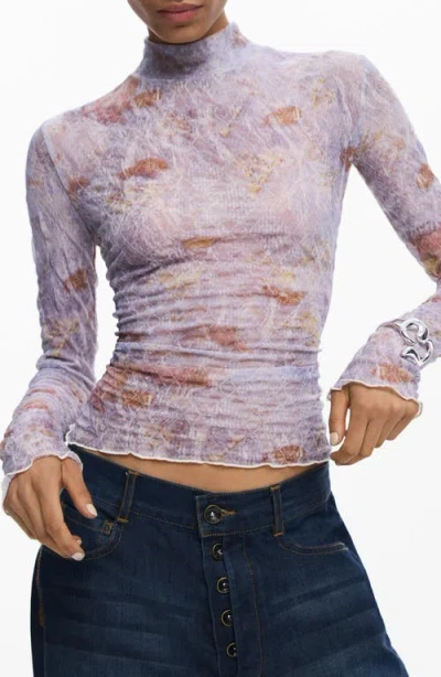 Desigual Embroidered Long Sleeve T-shirt In Purple