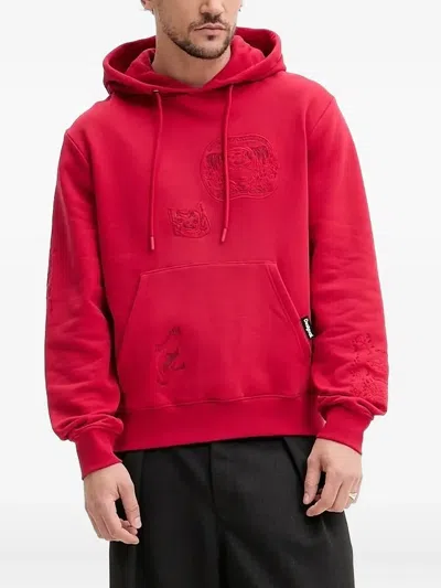 Desigual Embroidered-panel Hoodie In Red