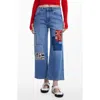 Desigual Embroidered Patch Crop Straight Leg Jeans In Medium Blue