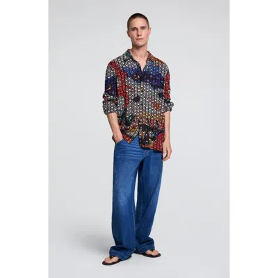 Desigual Embroidered Printed Long Sleeve Button-up Shirt In Light Blue