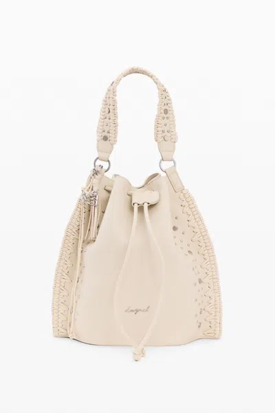 Desigual Embroidered Ruched Backpack In Neutral
