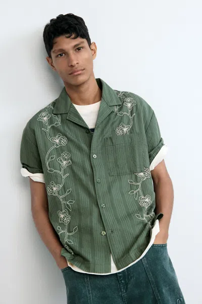 Desigual Embroidered Shirt In Green