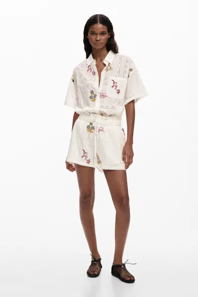 Desigual Embroidered Shorts In White