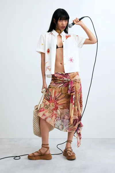 Desigual Embroidered Short-sleeve Shirt In White