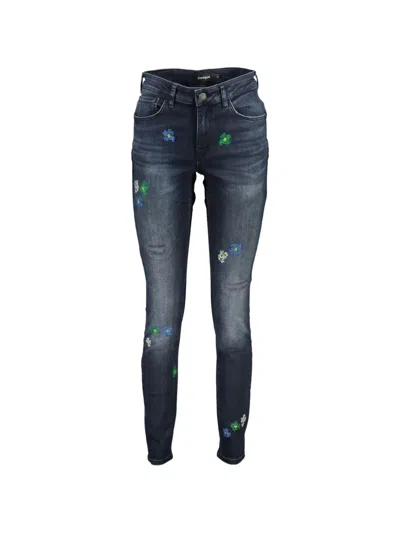 Desigual Embroidered Skinny Jeans In Blue